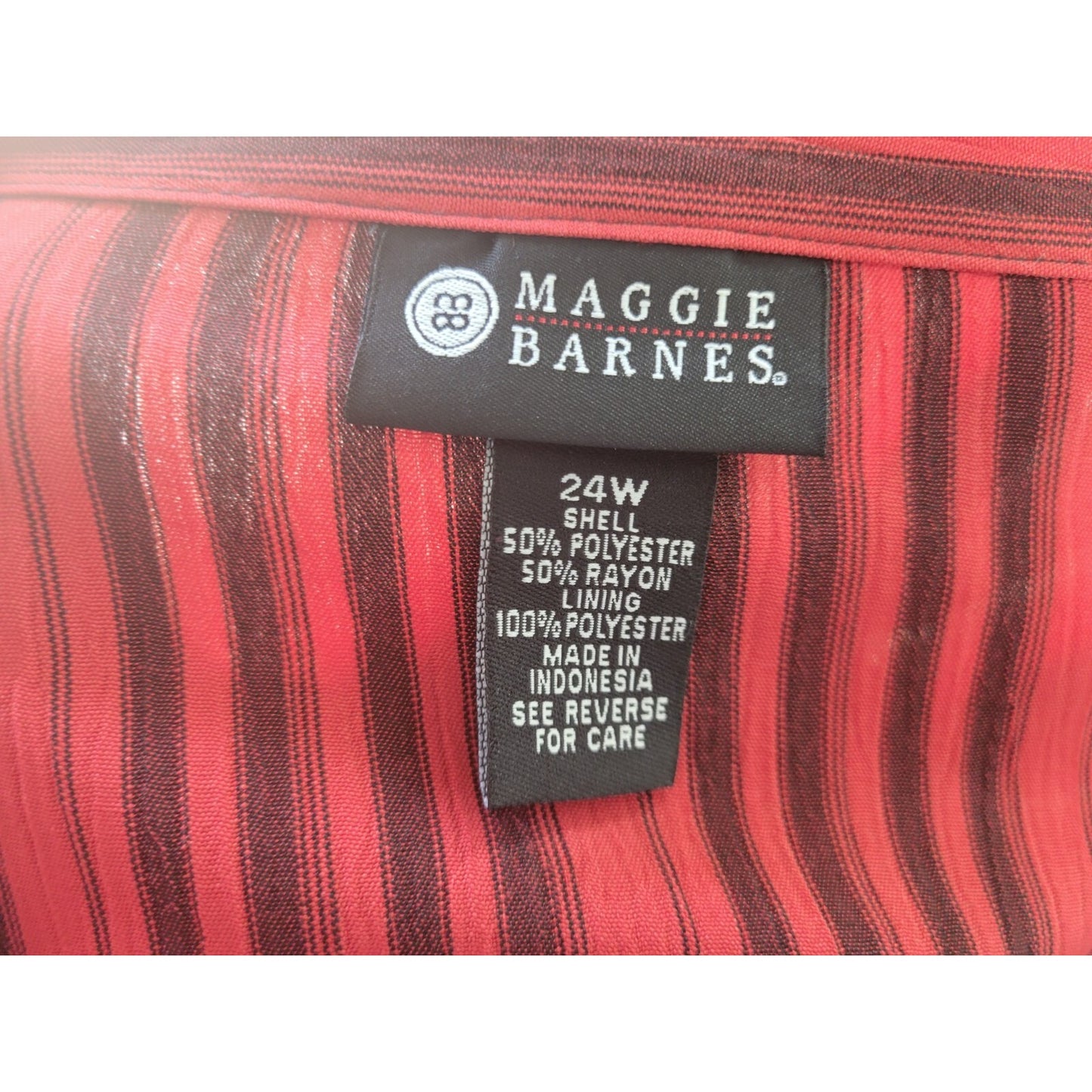 Maggie Barnes Womens Top 24W Plus Cuff Sleeve Red Stripe Collar Office Casual