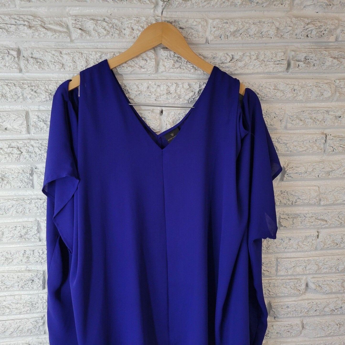 Worthington Womens Top 1X Plus Oversized Flowy Sheer Blue Lightweight Polyester