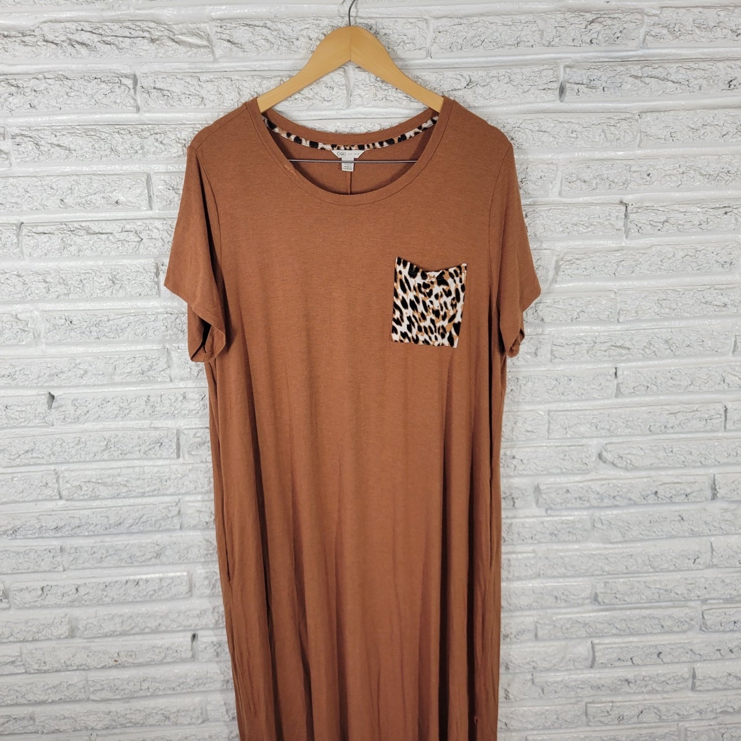 Cato Est 1946 Womens Dress 18W 20W Plus Brown Short Sleeve Pockets Casual Comfy
