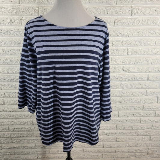 Ruby Rd Womens Top 2X Plus Tee 3/4 Sleeve Blue Stripe Cotton Blend Comfy Casual