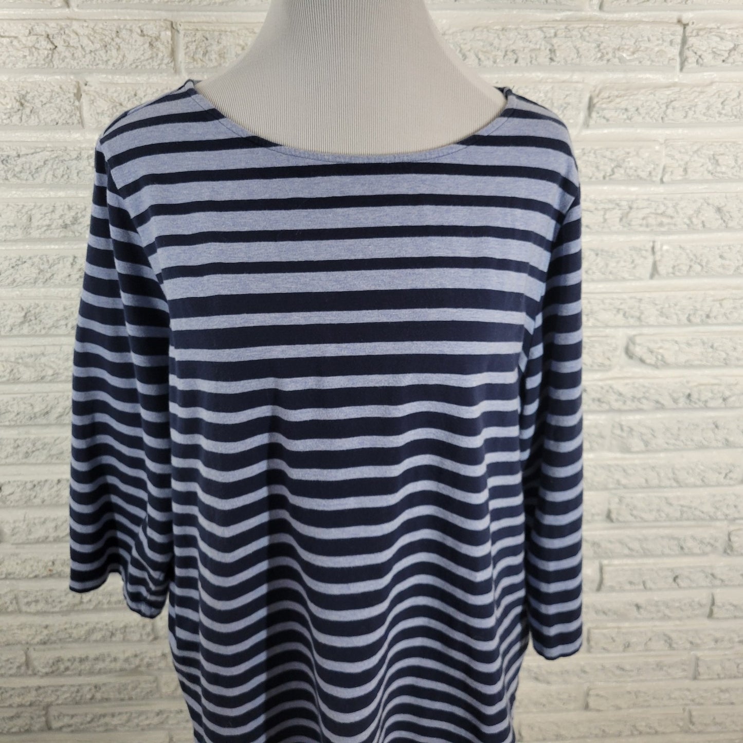 Ruby Rd Womens Top 2X Plus Tee 3/4 Sleeve Blue Stripe Cotton Blend Comfy Casual