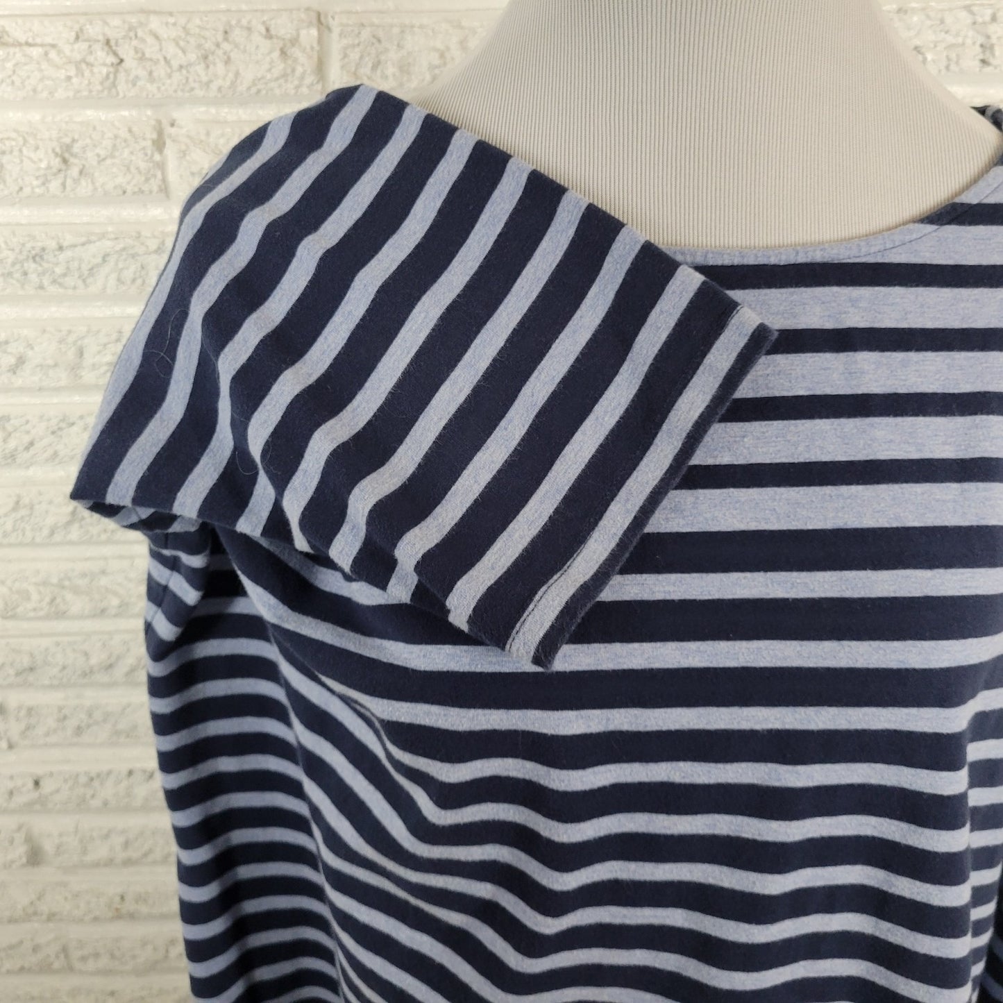 Ruby Rd Womens Top 2X Plus Tee 3/4 Sleeve Blue Stripe Cotton Blend Comfy Casual