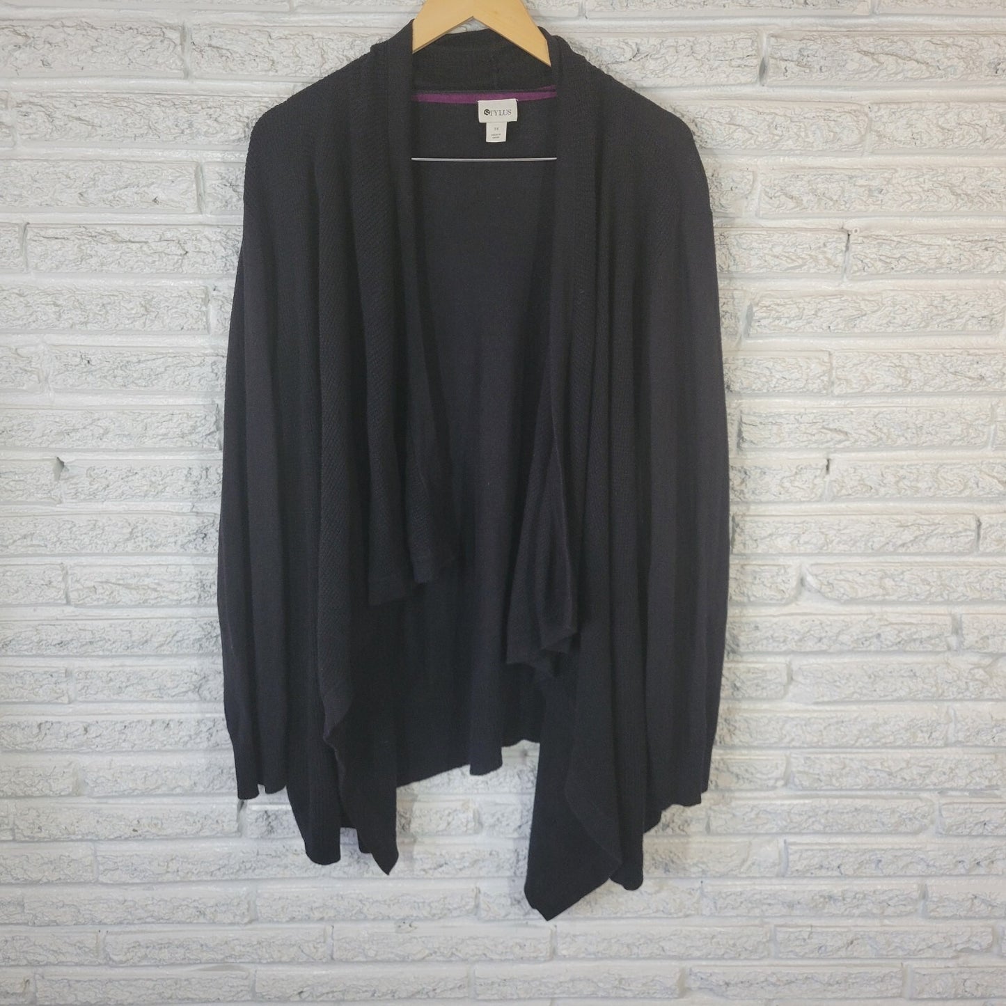 Stylus Women Sweater 3x Plus Cardigan Open Black Asymmetric Cotton Blend Comfy