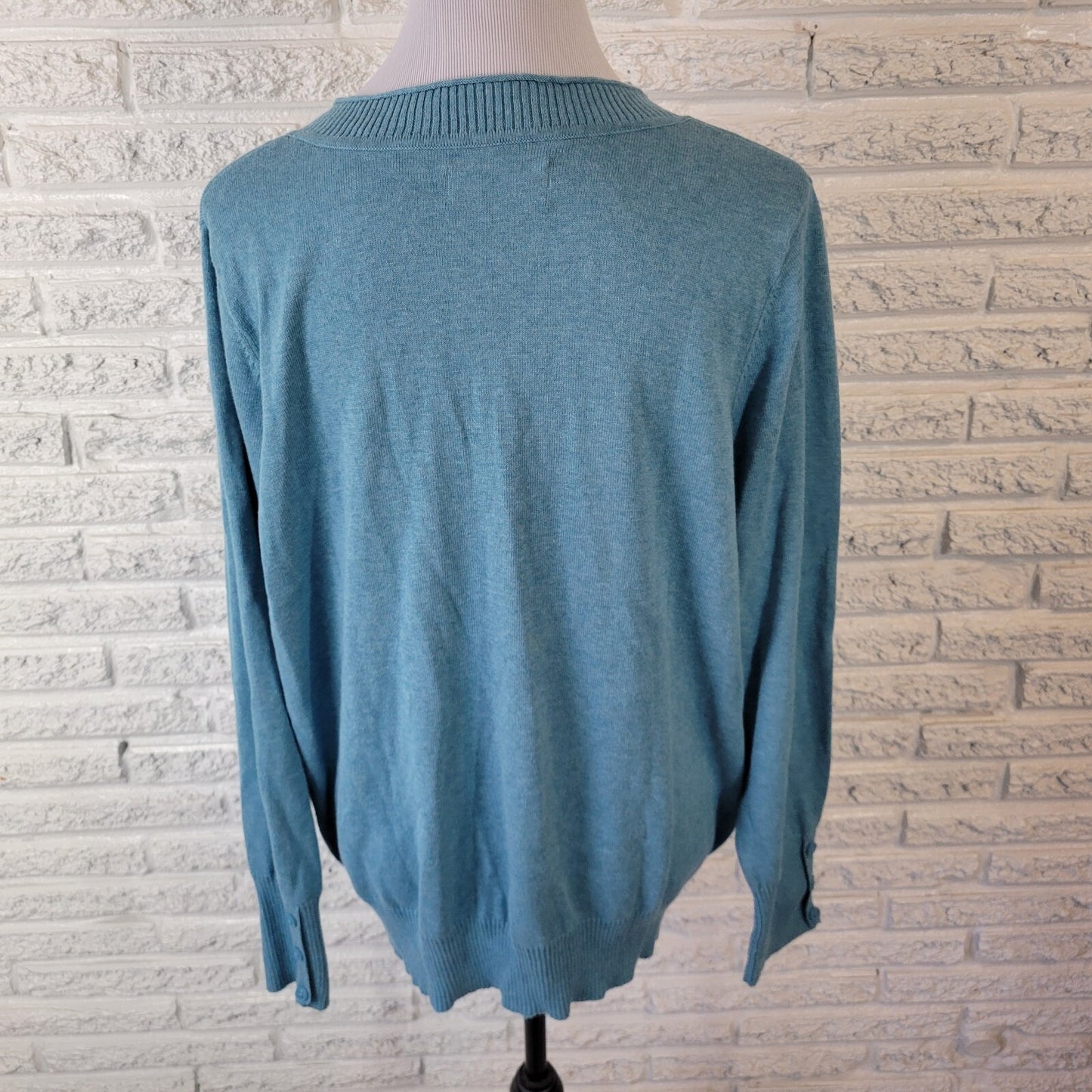 Sonoma Womens Sweater 1X Plus Long Sleeve Argyle Blue Green Cotton Pullover