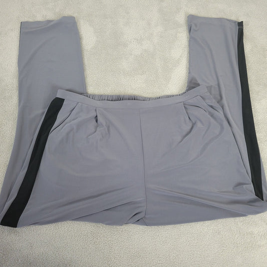 Antthony Womens Pants 1X Plus Pull On Leg Stripe Gray Poly Blend Comfy Casual