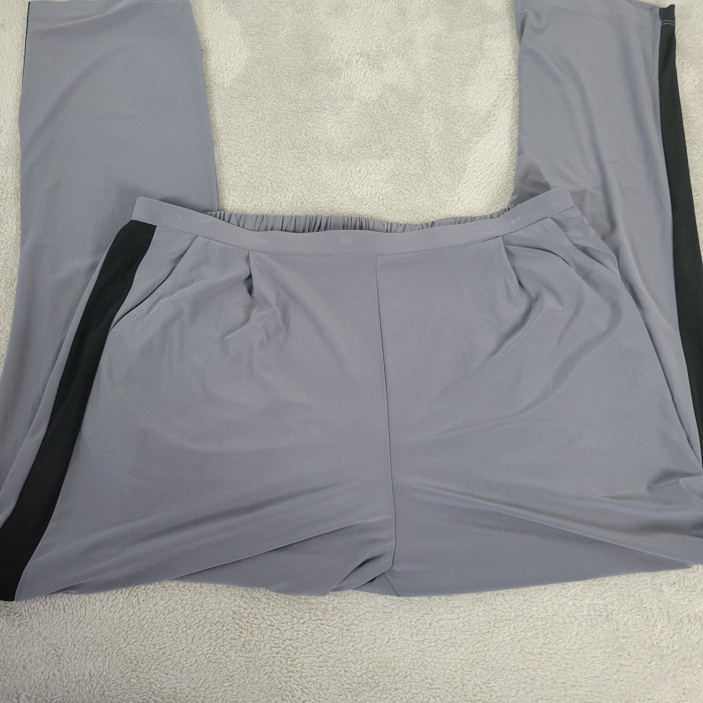 Antthony Womens Pants 1X Plus Pull On Leg Stripe Gray Poly Blend Comfy Casual