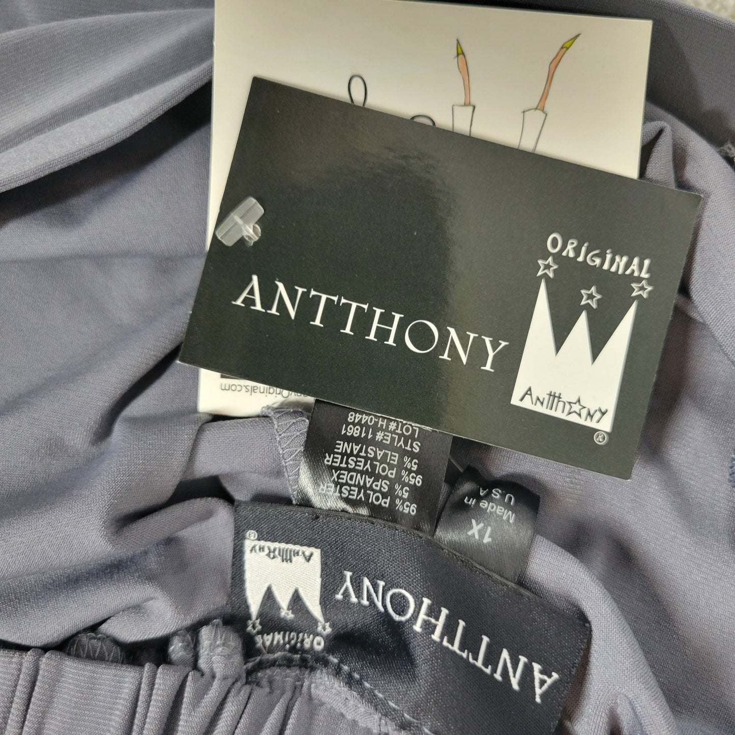 Antthony Womens Pants 1X Plus Pull On Leg Stripe Gray Poly Blend Comfy Casual