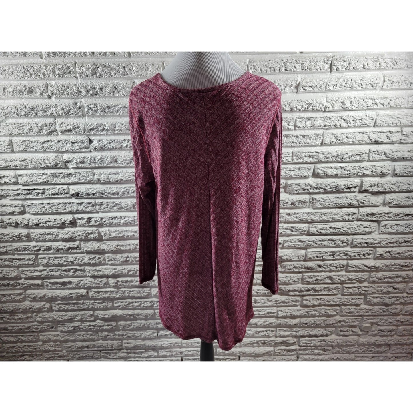 Faded Glory Womens Top 1X Plus Tunic Knit Burgundy Crochet Lightweight Casual