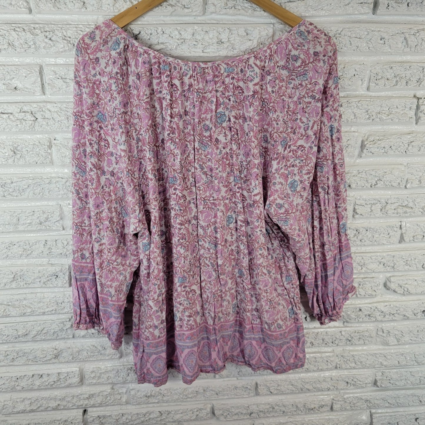 Cynthia Rowley Womens Top 3X Plus Peasant 3/4 Sleeve Pink Floral Lightweight