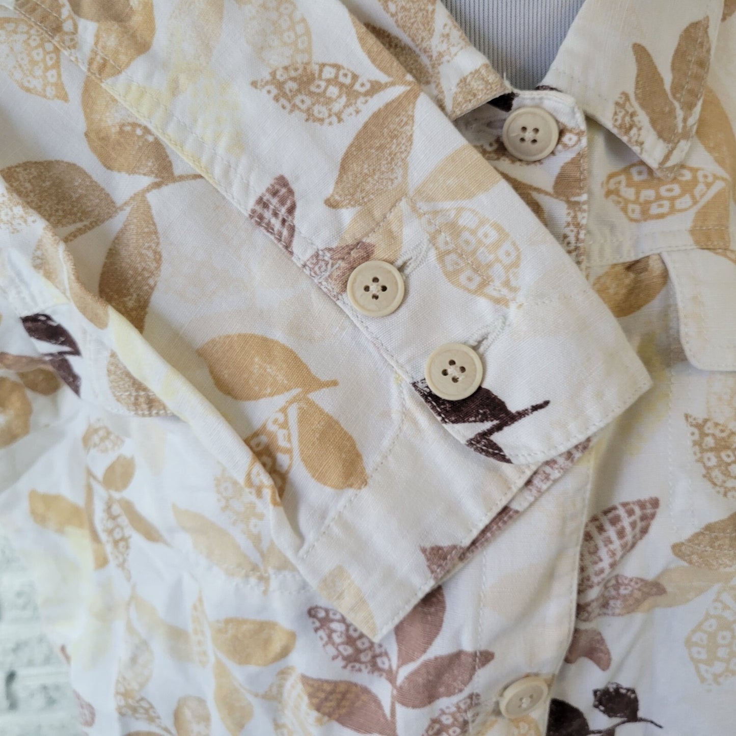 Croft Barrow Womens Top Extra Large Shacket Tan Floral Cotton Pockets Casual