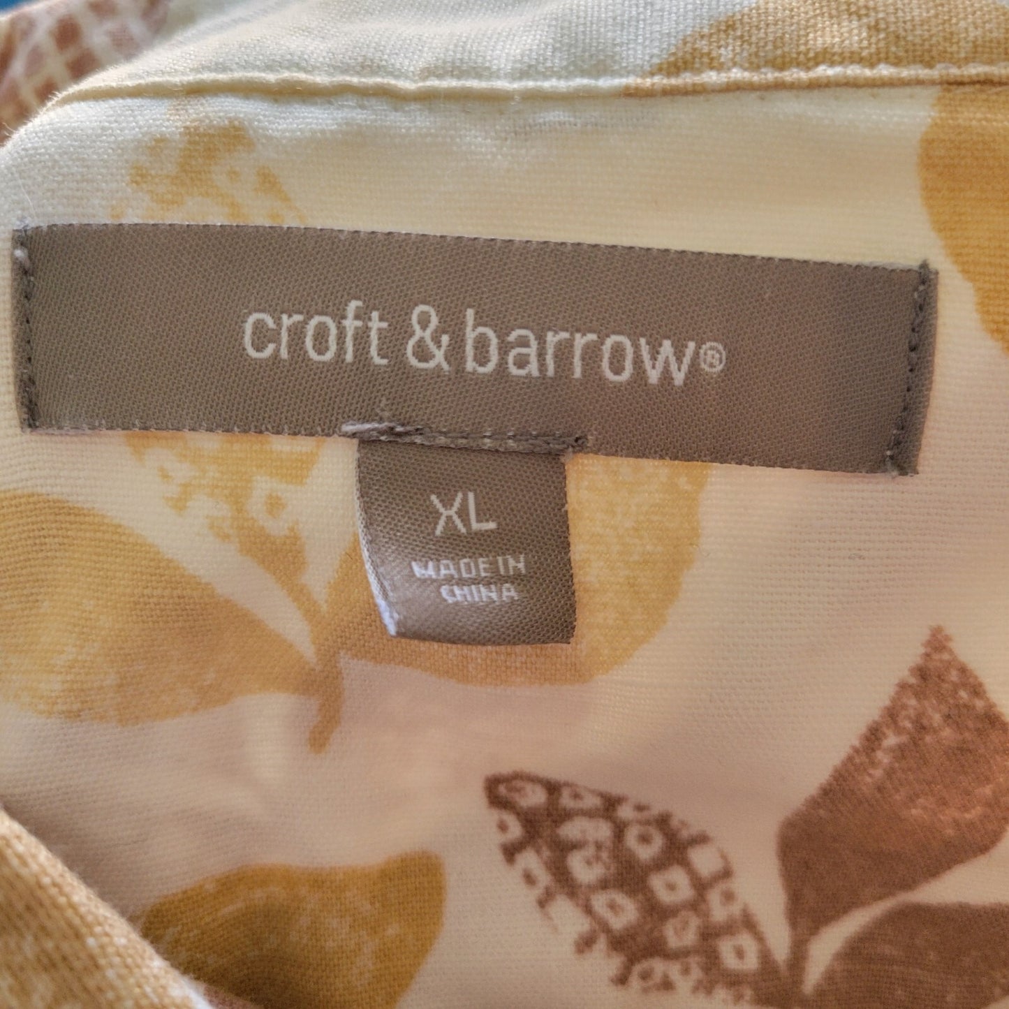 Croft Barrow Womens Top Extra Large Shacket Tan Floral Cotton Pockets Casual