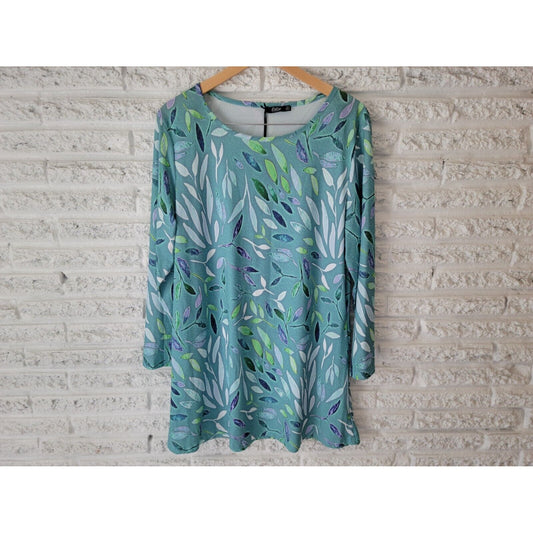 Lily by Firmiana Women Dress 1XL Plus Mini Shirt Blue Floral Pullover Poly Blend