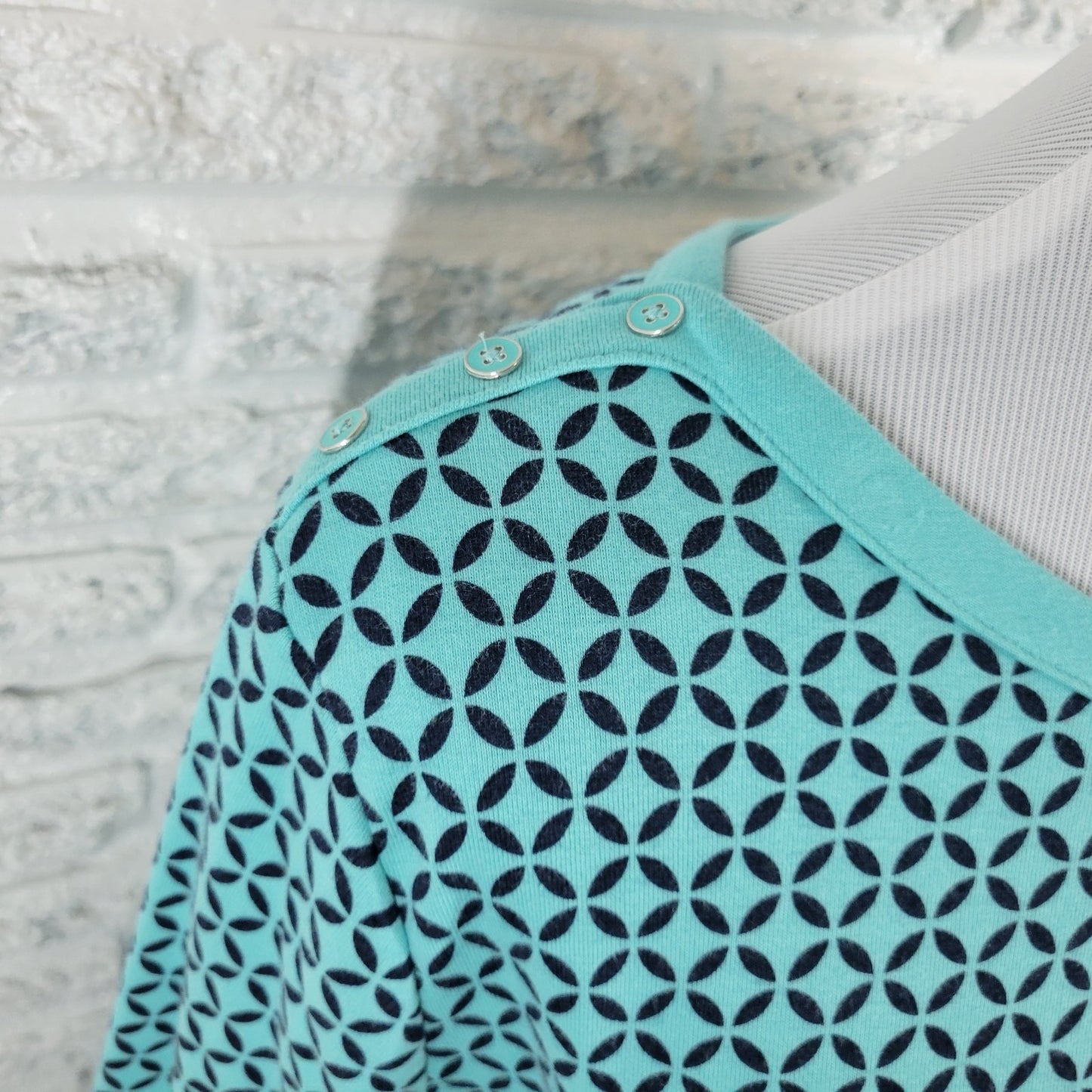 Croft Barrow Womens Top XXL Plus 3/4 Sleeve Blue Geometric Cotton Deco Buttons