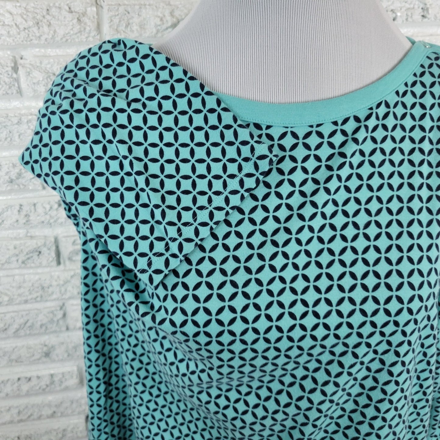 Croft Barrow Womens Top XXL Plus 3/4 Sleeve Blue Geometric Cotton Deco Buttons