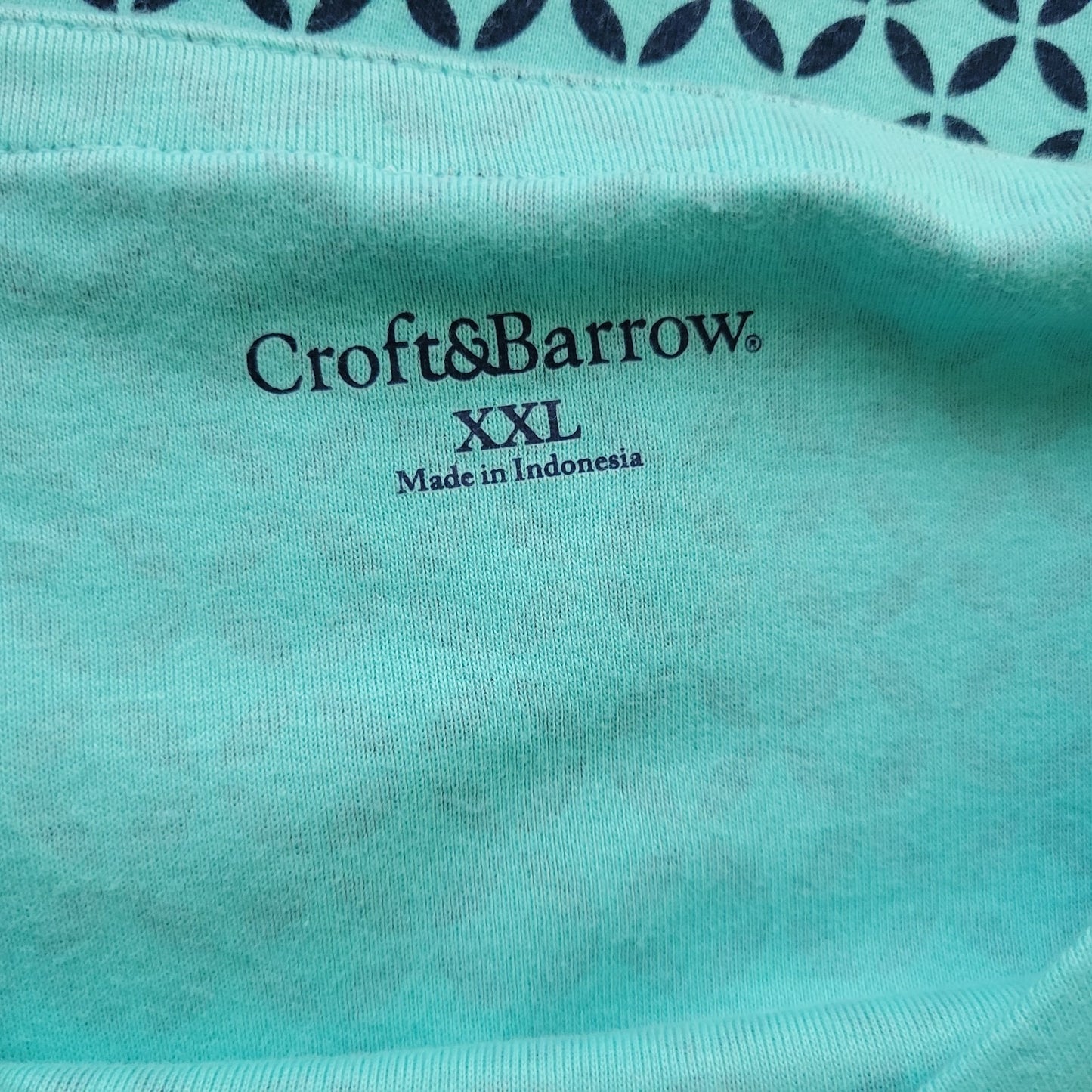 Croft Barrow Womens Top XXL Plus 3/4 Sleeve Blue Geometric Cotton Deco Buttons