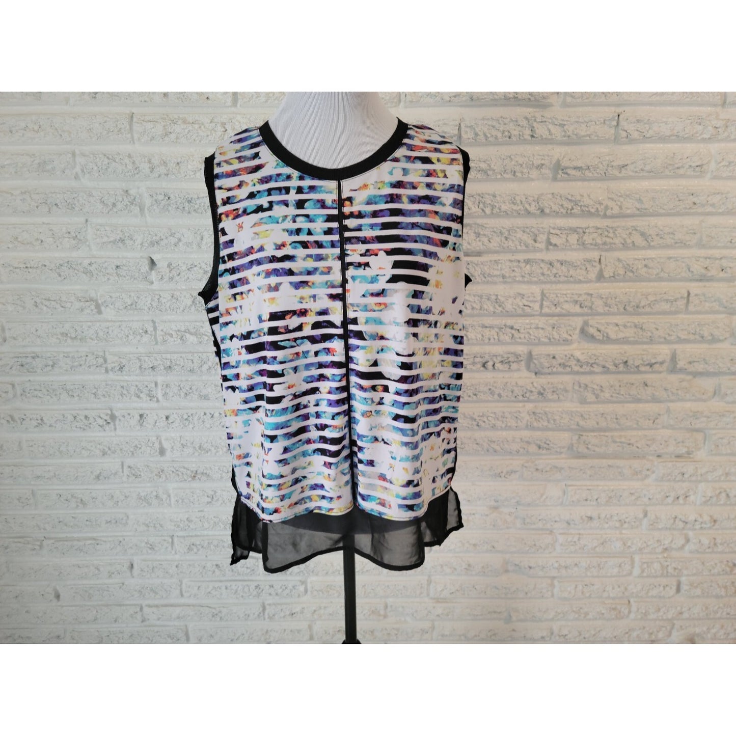 Worthington Womens Top Extra Large Sleeveless Casual Watercolor Poly Blend Blue