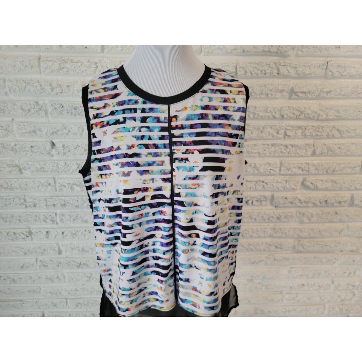 Worthington Womens Top Extra Large Sleeveless Casual Watercolor Poly Blend Blue