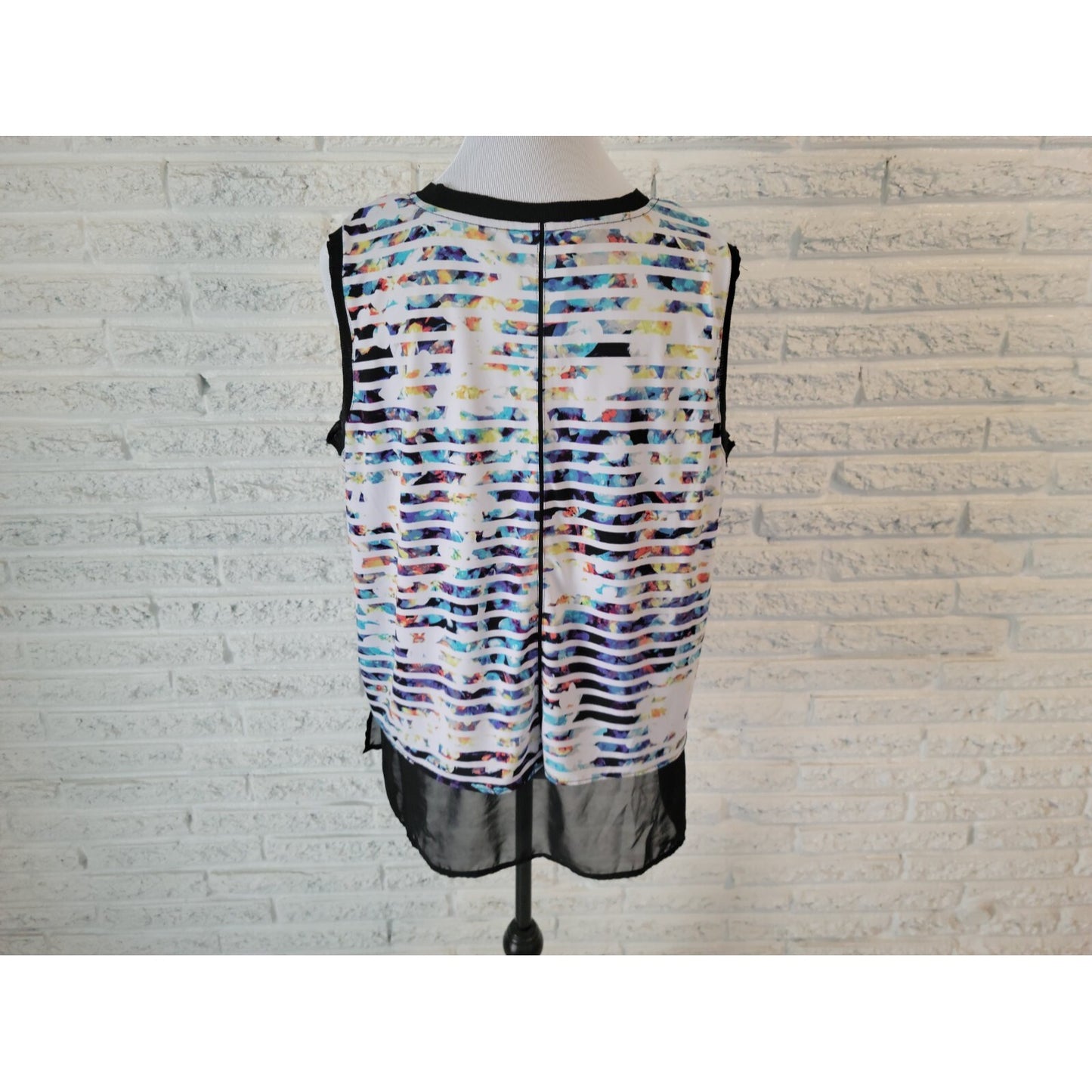 Worthington Womens Top Extra Large Sleeveless Casual Watercolor Poly Blend Blue