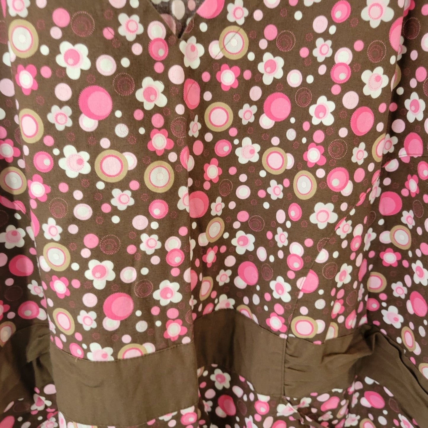 Dickies Unisex Scrub Top 4XL Plus Brown Pink Floral Cotton Pockets Medical Vet