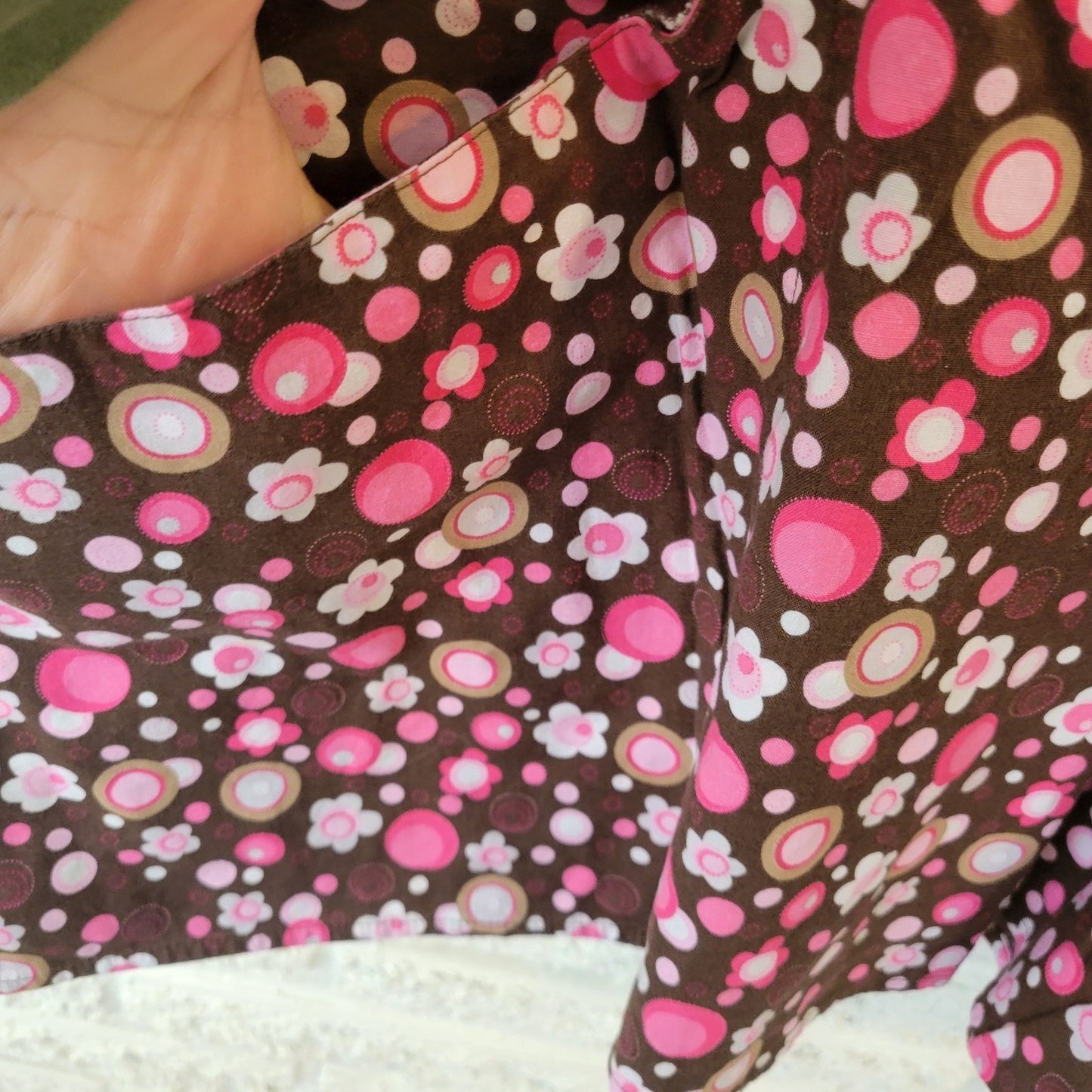 Dickies Unisex Scrub Top 4XL Plus Brown Pink Floral Cotton Pockets Medical Vet