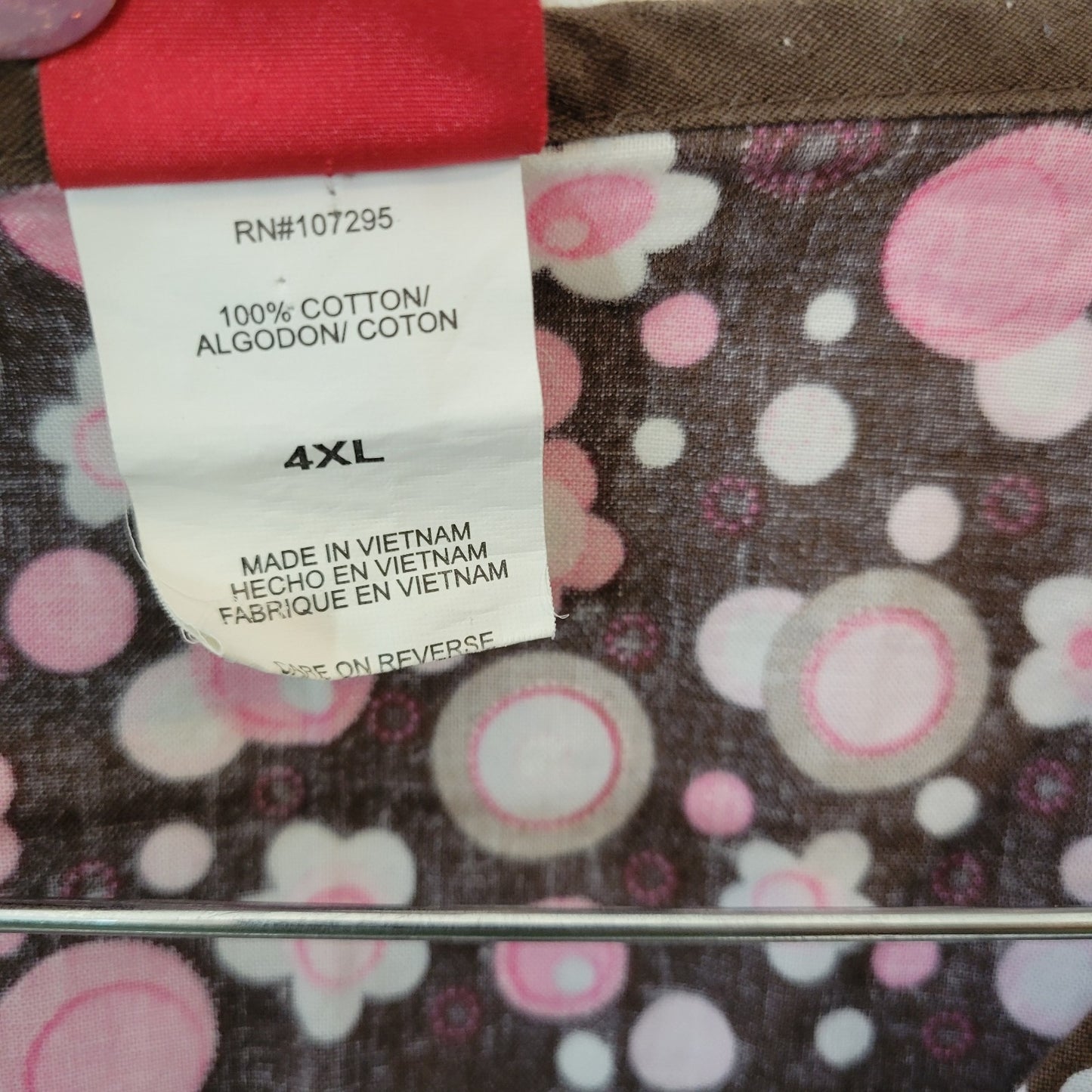 Dickies Unisex Scrub Top 4XL Plus Brown Pink Floral Cotton Pockets Medical Vet