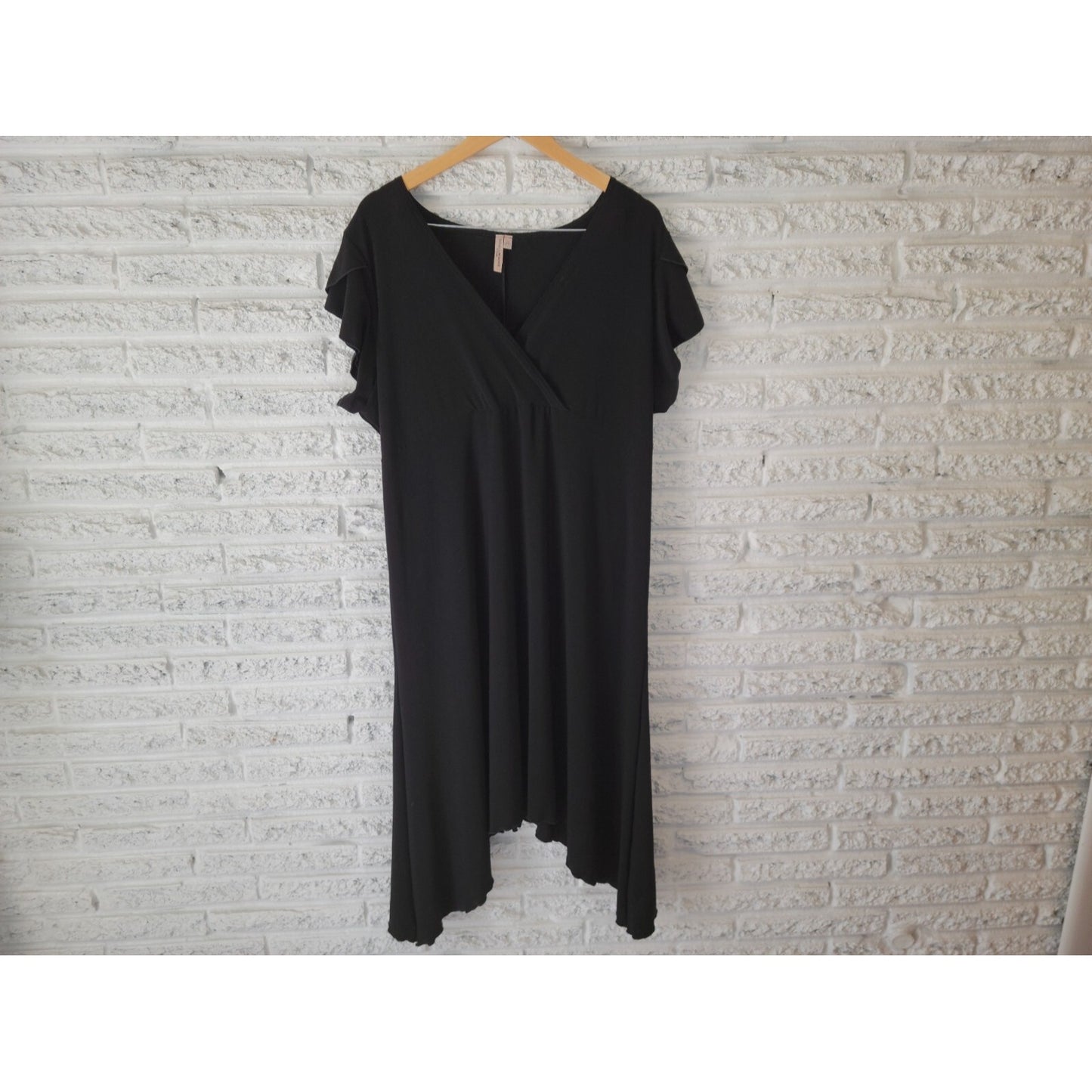 Susan Lawrence Womens Dress 2X Plus Shift Short Sleeve Black Asymmetric Casual