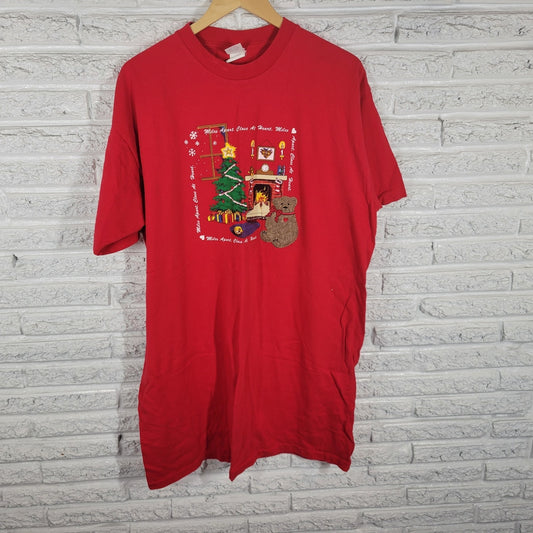 Christmas Heartland Apparel Womens Pajama Top One Size Long Cotton Red Lounge