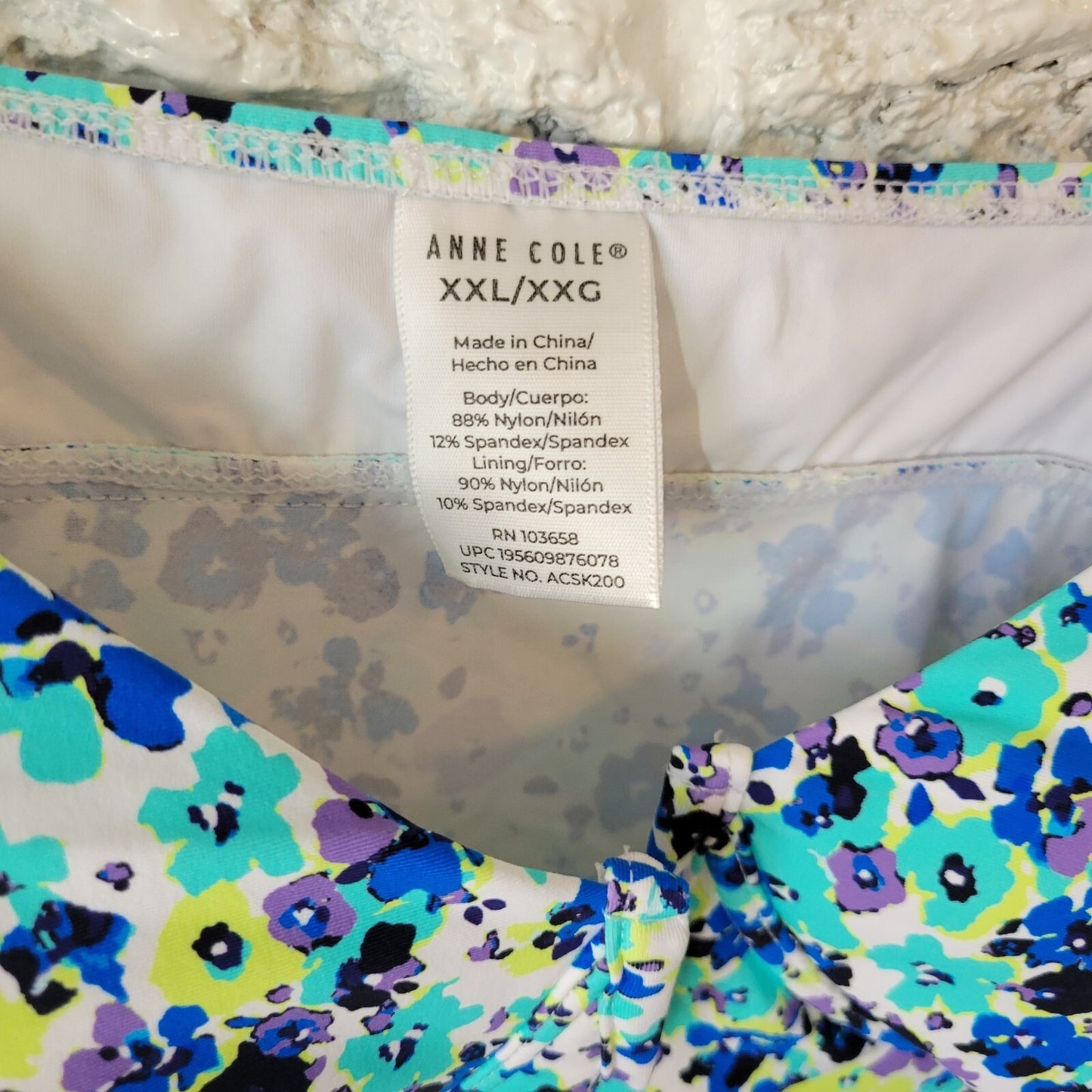 Anne Cole Womens Swim Top XXL Plus Adjustable Spaghetti Blue Floral Underwire
