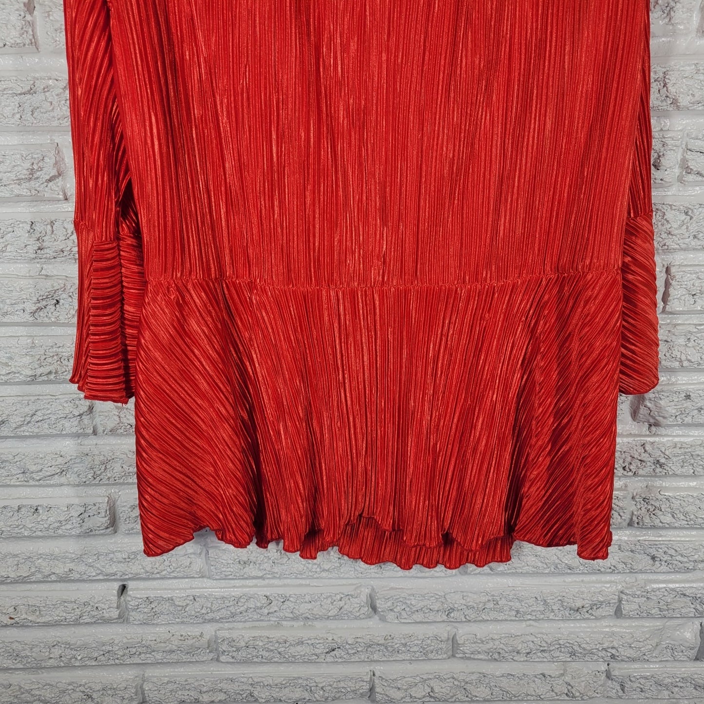 Ashley Stewart Womens Top 26 Plus Cold Shoulder Bell Sleeve Red Sheer Crinkle