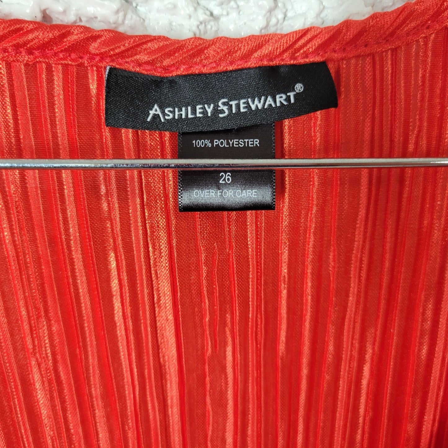 Ashley Stewart Womens Top 26 Plus Cold Shoulder Bell Sleeve Red Sheer Crinkle
