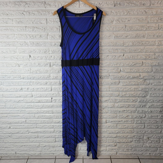 Apt 9 Womens Dress 1X Plus Sheath Sleeveless Handkerchief Hem Blue Black Stripe