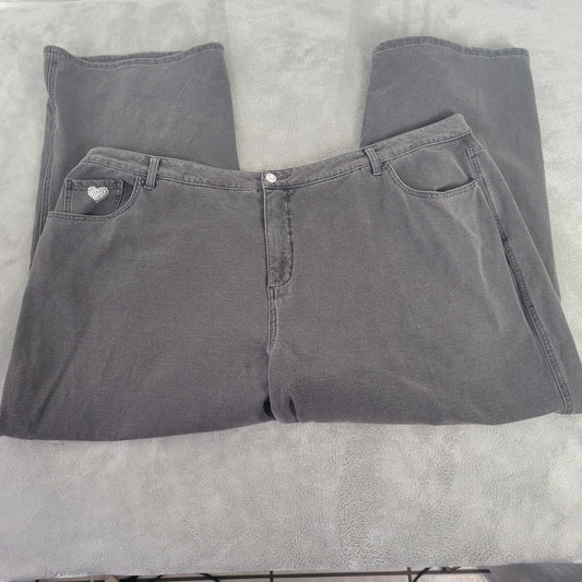 Quacker Factory Dream Jeannnes Womens Jeans 28W Muted Black Rhinestones Zip Fly