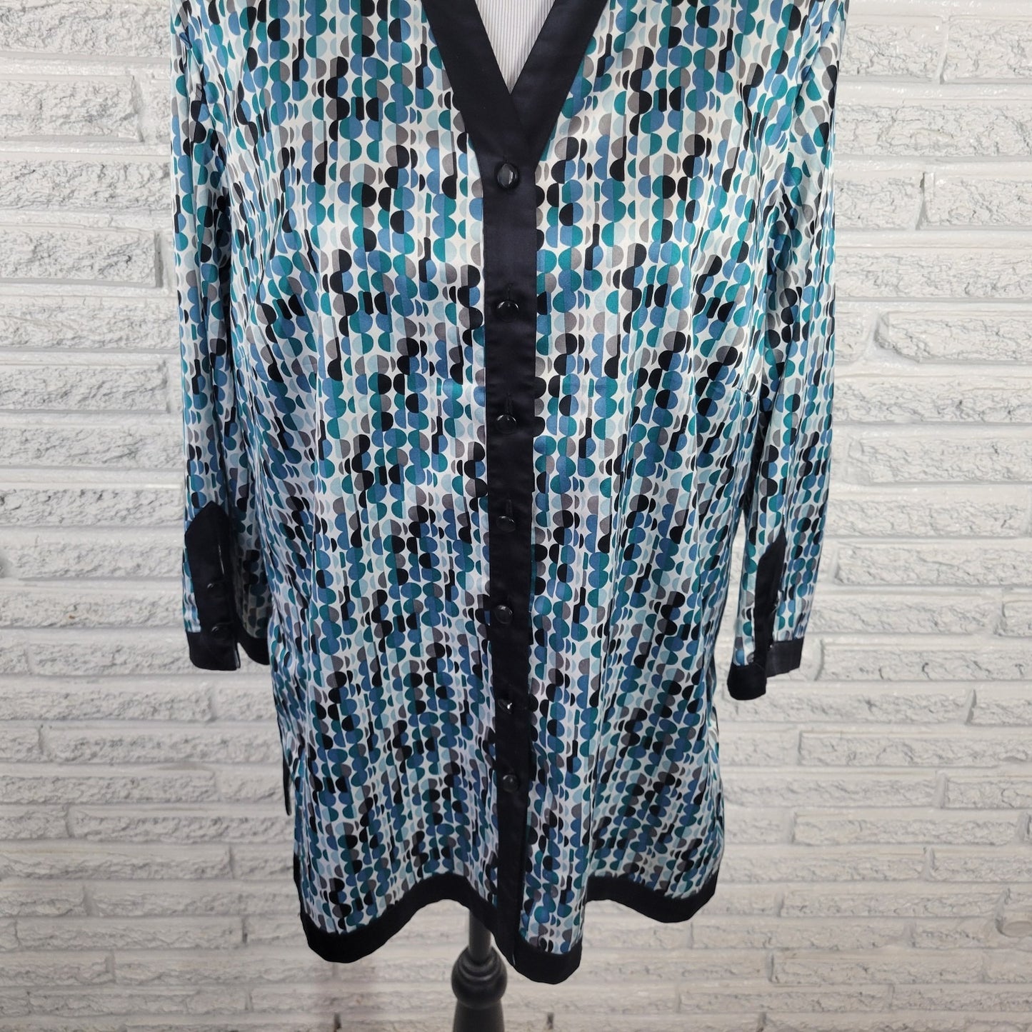 JM Collection Womens Top 16W Plus 3/4 Sleeve Blue Geometric Circles Poly Blend