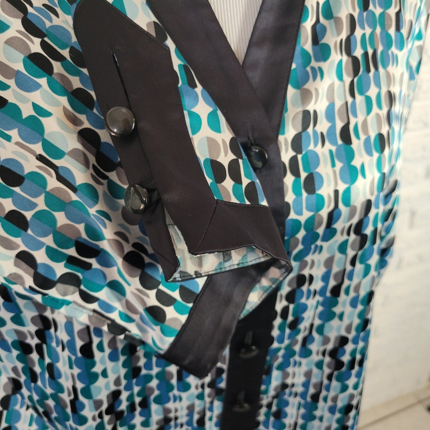 JM Collection Womens Top 16W Plus 3/4 Sleeve Blue Geometric Circles Poly Blend