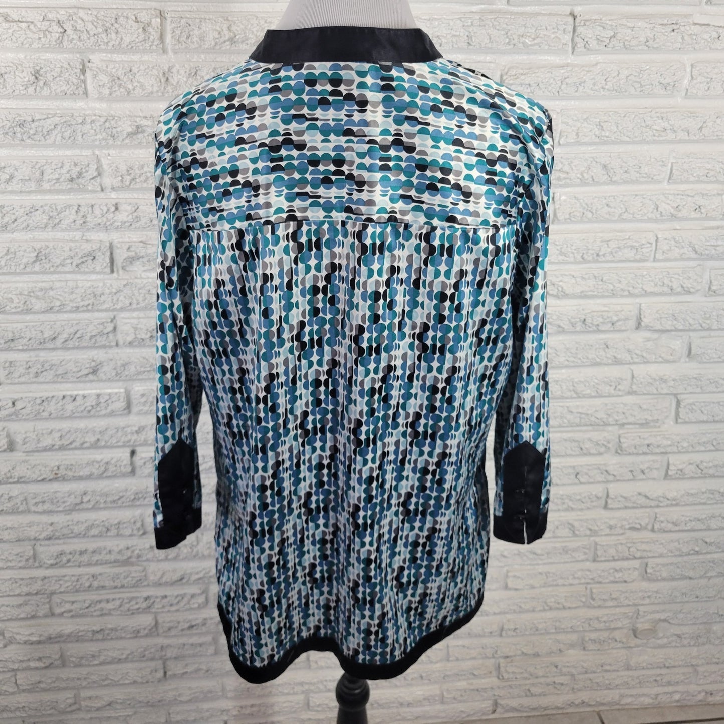 JM Collection Womens Top 16W Plus 3/4 Sleeve Blue Geometric Circles Poly Blend