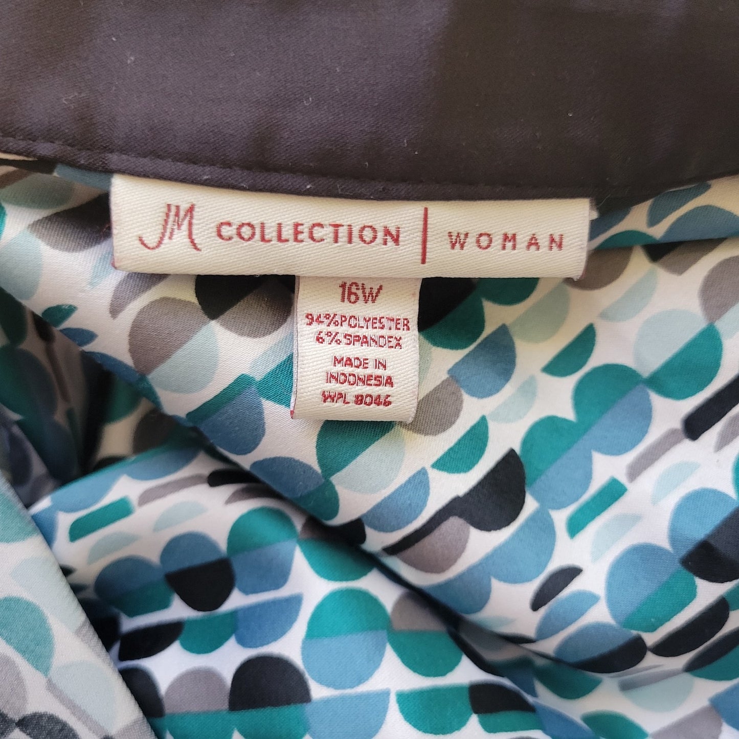 JM Collection Womens Top 16W Plus 3/4 Sleeve Blue Geometric Circles Poly Blend