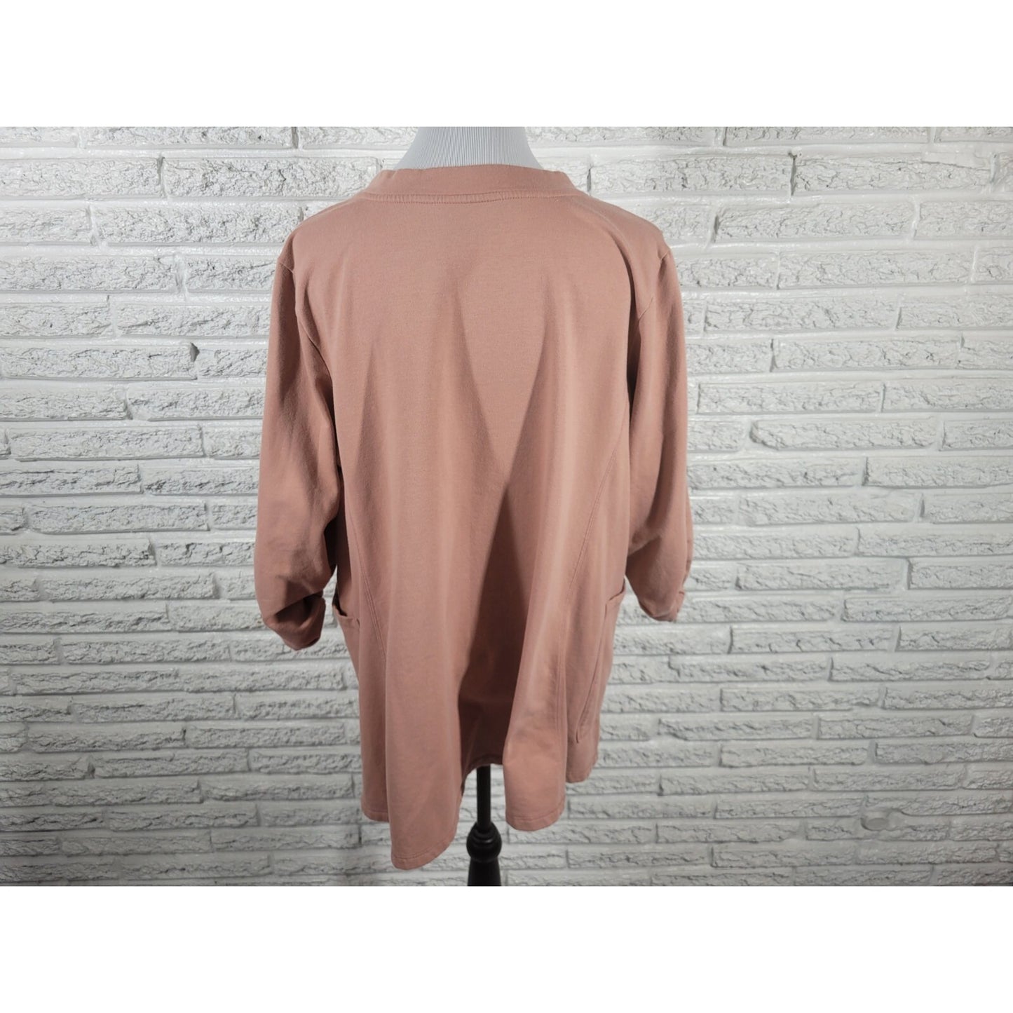 Susan Graver Womens Sweatshirt 1X Plus Ruched 3/4 Sleeve Mocha Brown Pockets