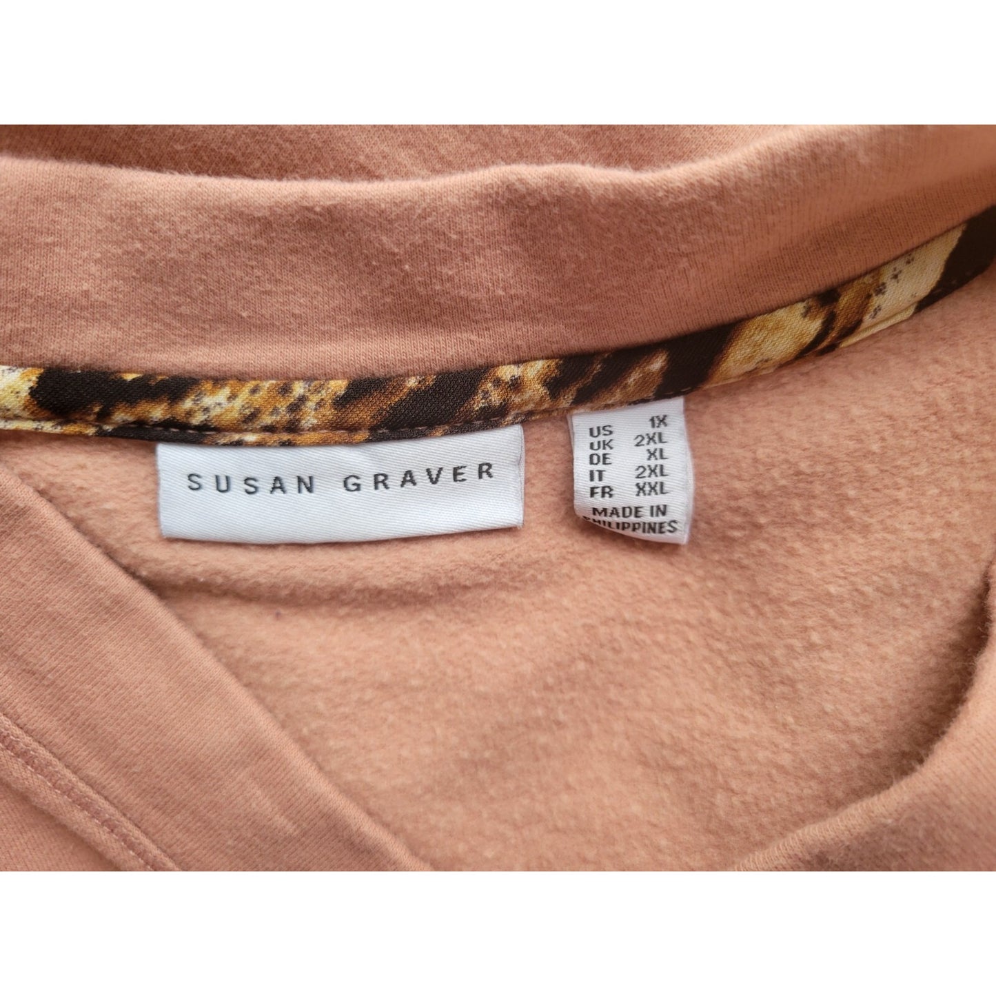 Susan Graver Womens Sweatshirt 1X Plus Ruched 3/4 Sleeve Mocha Brown Pockets