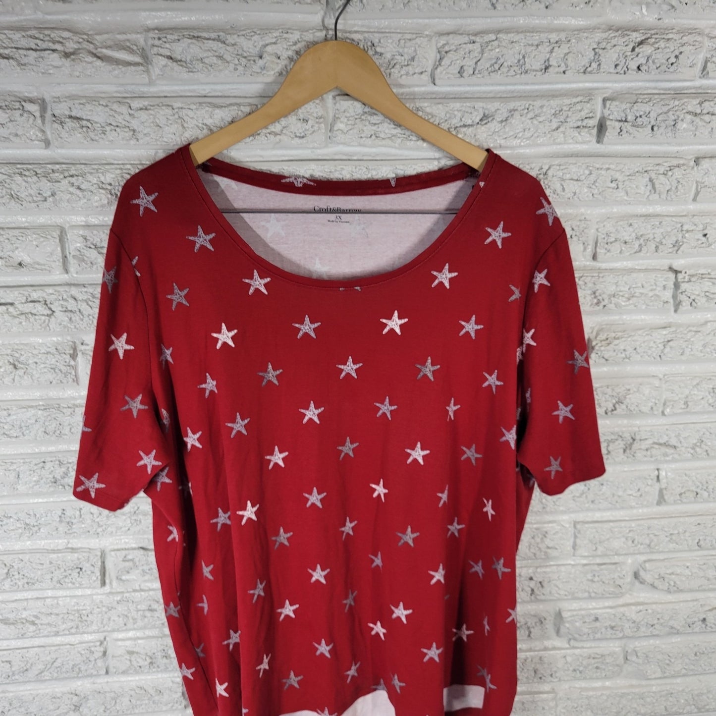 Croft Barrow Women Top 3X Plus Tee Short Sleeve Red Starfish Cotton Casual Comfy