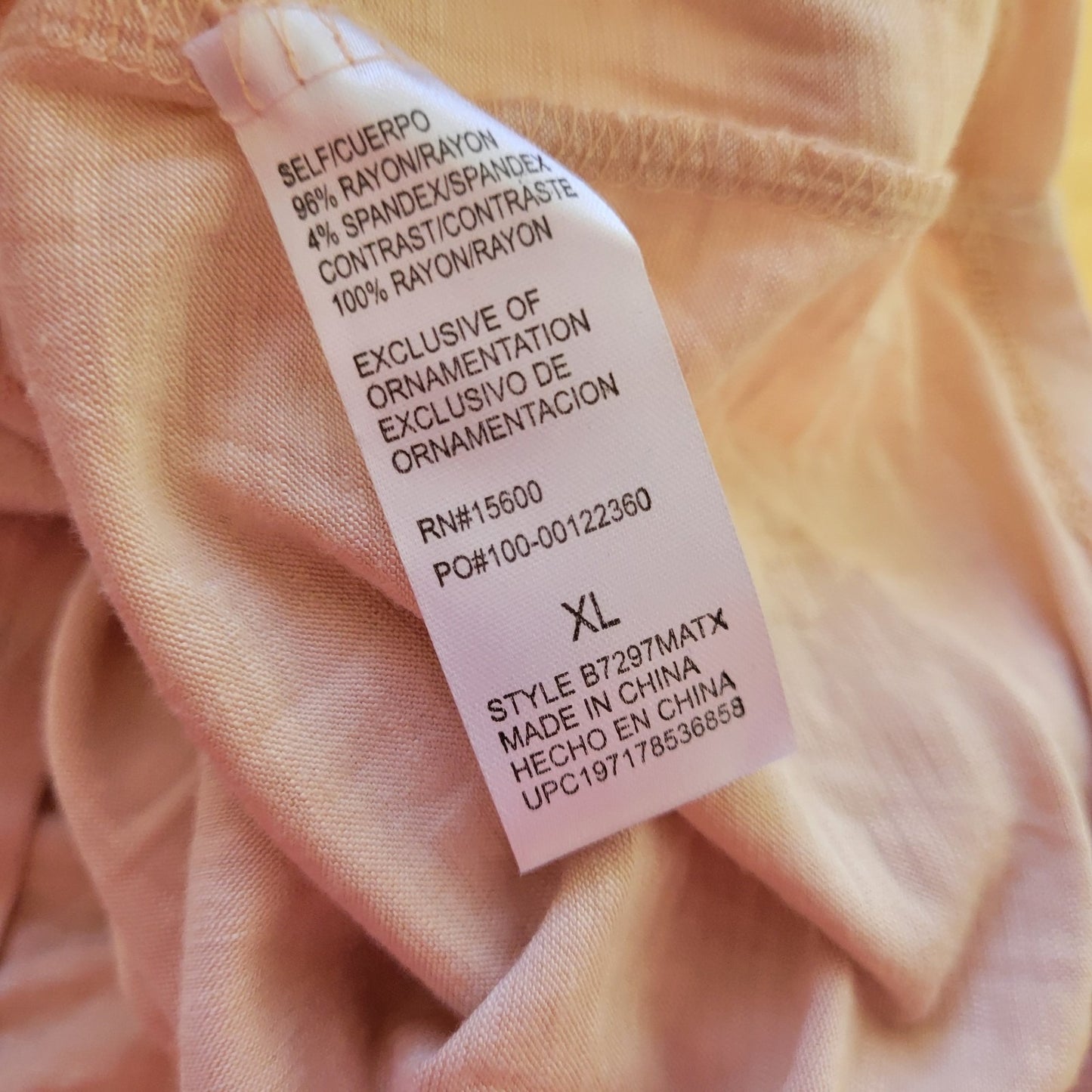 Democracy Womens Top XL Roll Tab 3/4 Sleeve Pink Embroidered Ric Rac Lightweight