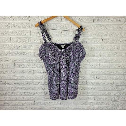 Avenue Swim Top Plus Size 22W Black Geometric Built-in Bra Wide Adjustable Strap