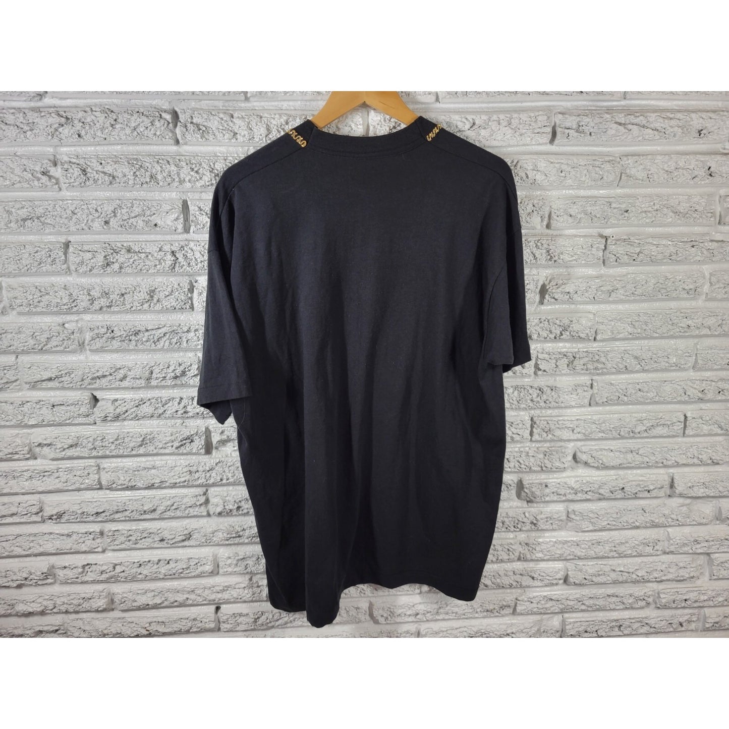 Fruit of Loom Womens Top XXL Tee Short Sleeve Tropical Black Gold Glitter Paint