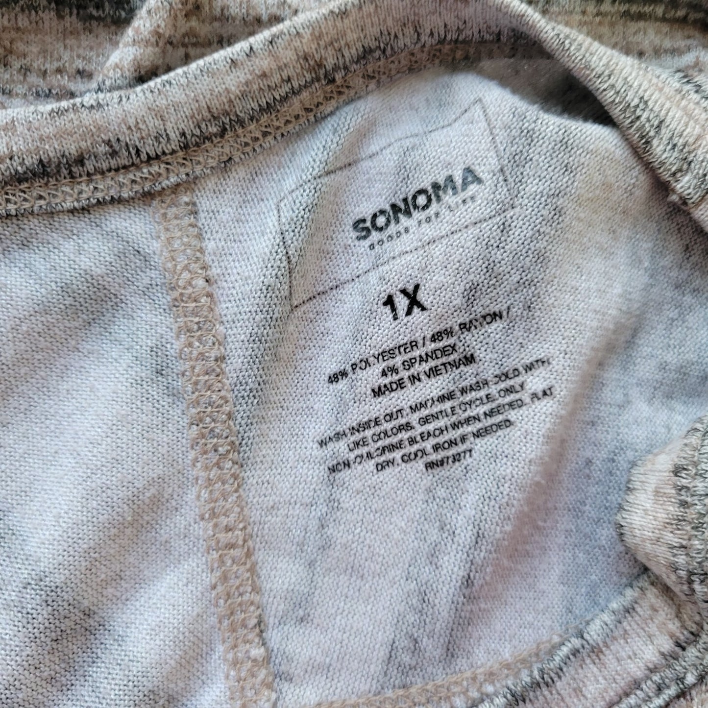 Sonoma Womens Top 1X Plus Long Sleeve Black Heather Knit Comfy Casual Poly Blend