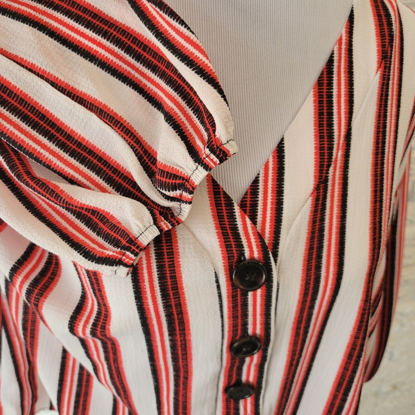 Cato Est 1946 Womens Top XL Knit 3/4 Sleeve Quarter Button Pink Black Stripe