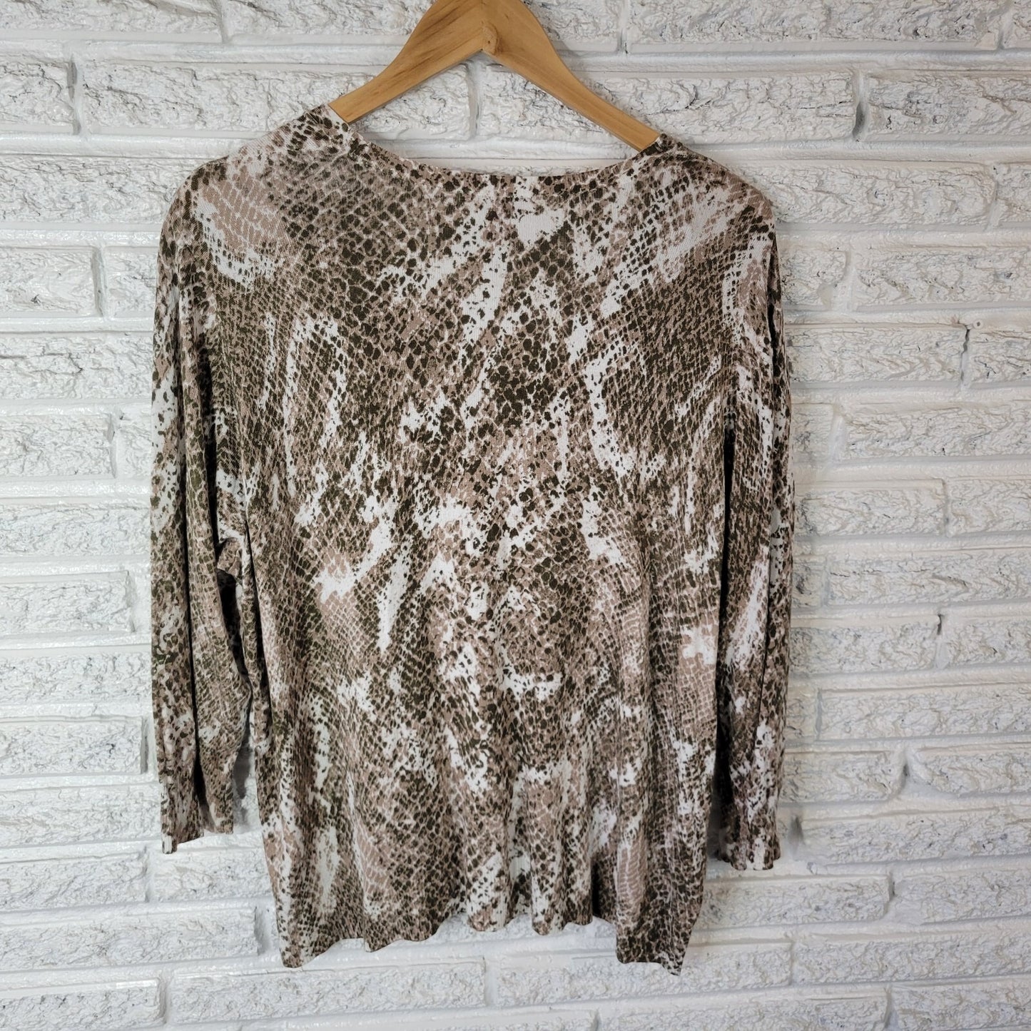 Roz Ali Womens Top 3X Plus Cardigan Button Up 3/4 Sleeve Tan Animal Lightweight