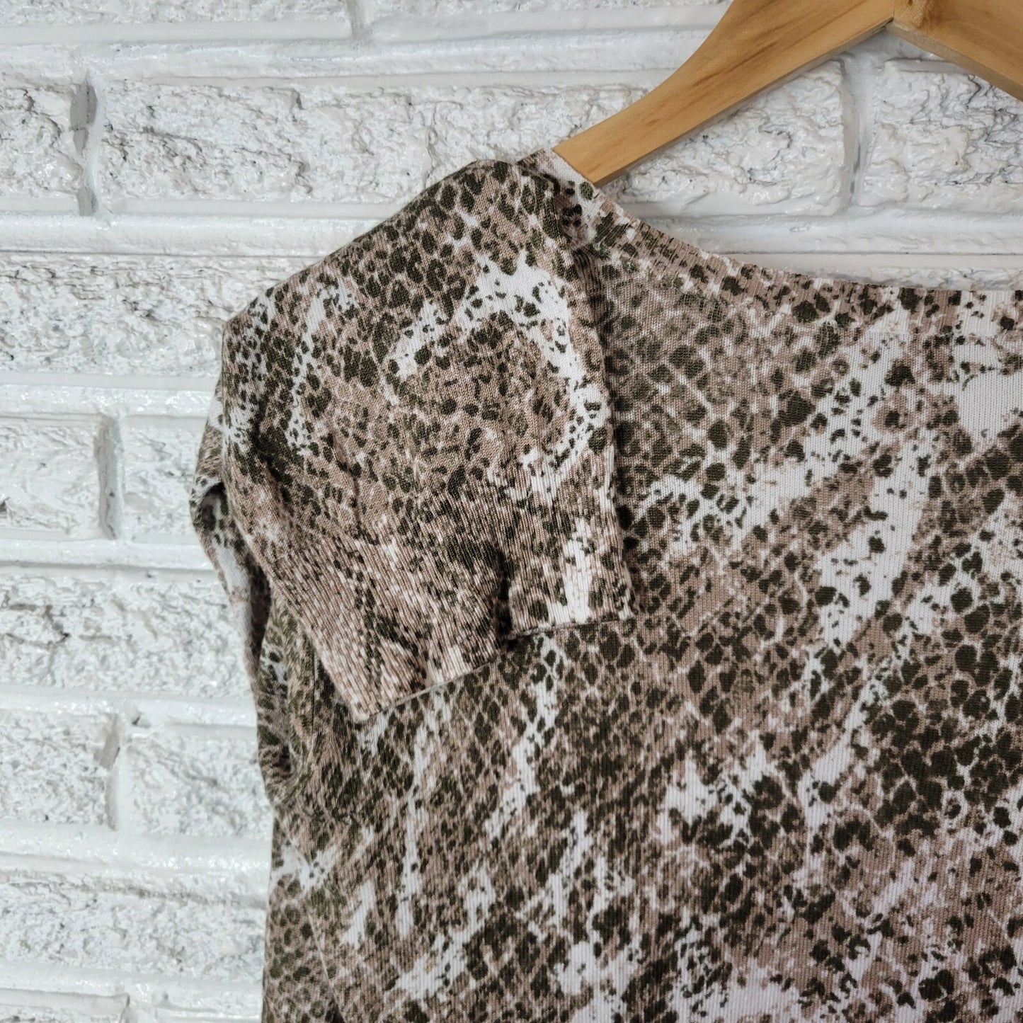 Roz Ali Womens Top 3X Plus Cardigan Button Up 3/4 Sleeve Tan Animal Lightweight