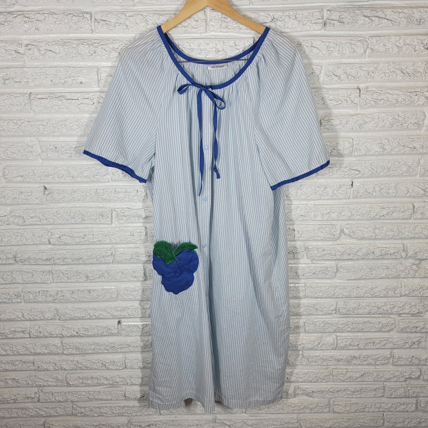 CW Classics Womens Dress 1X Plus House Loungewear Blue Stripe Lightweight Pocket