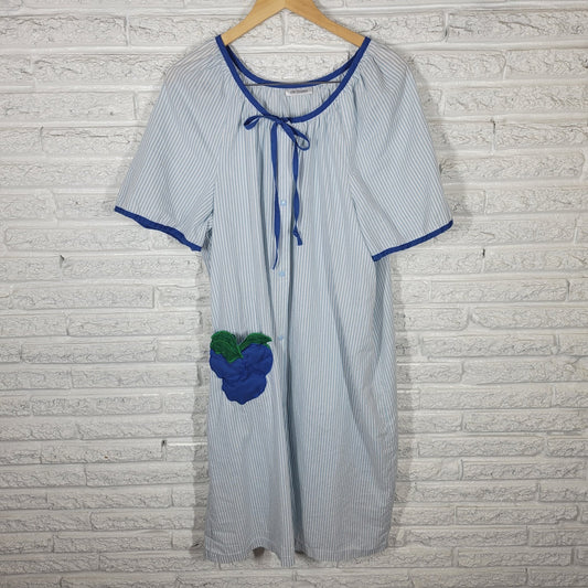 CW Classics Womens Dress 1X Plus House Loungewear Blue Stripe Lightweight Pocket