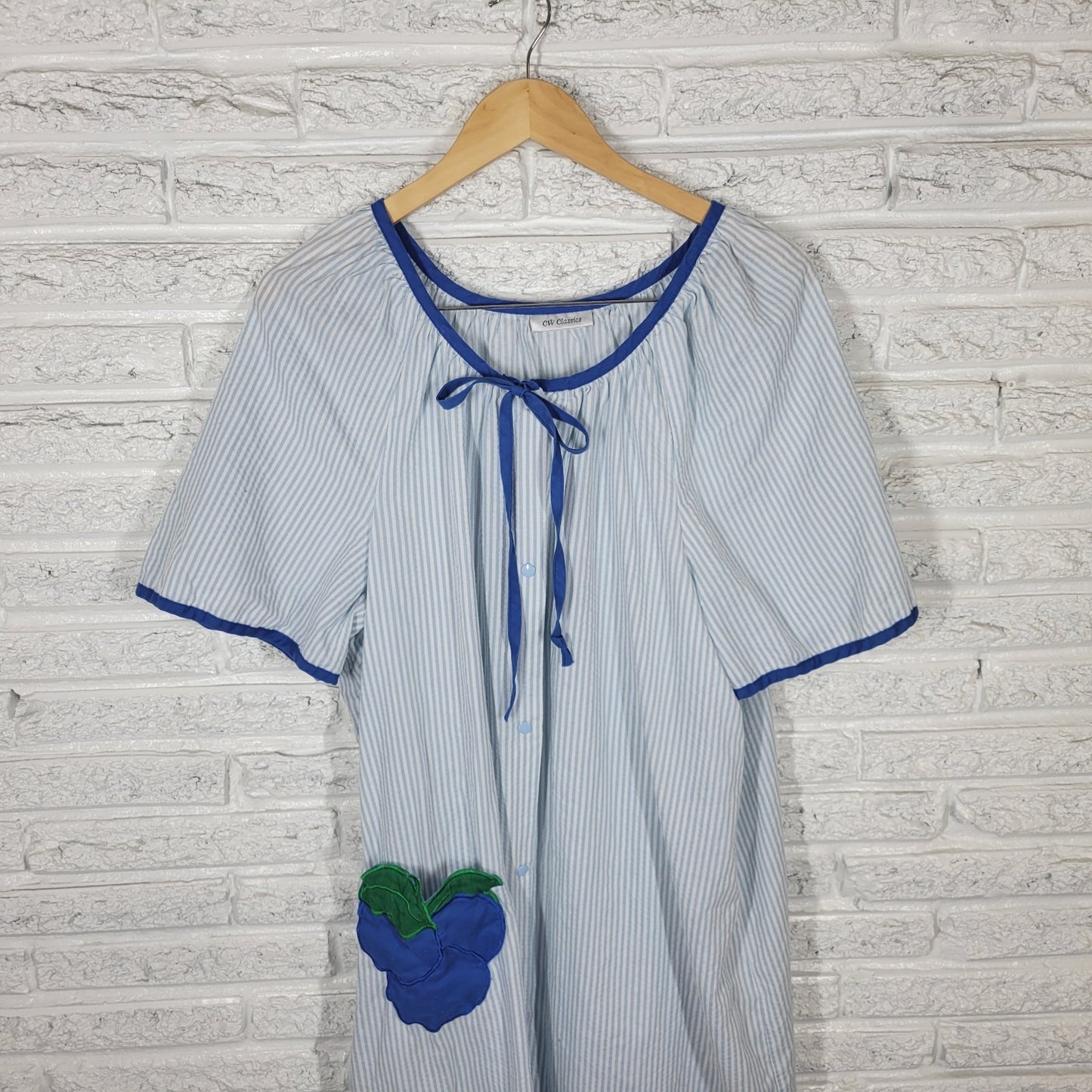 CW Classics Womens Dress 1X Plus House Loungewear Blue Stripe Lightweight Pocket