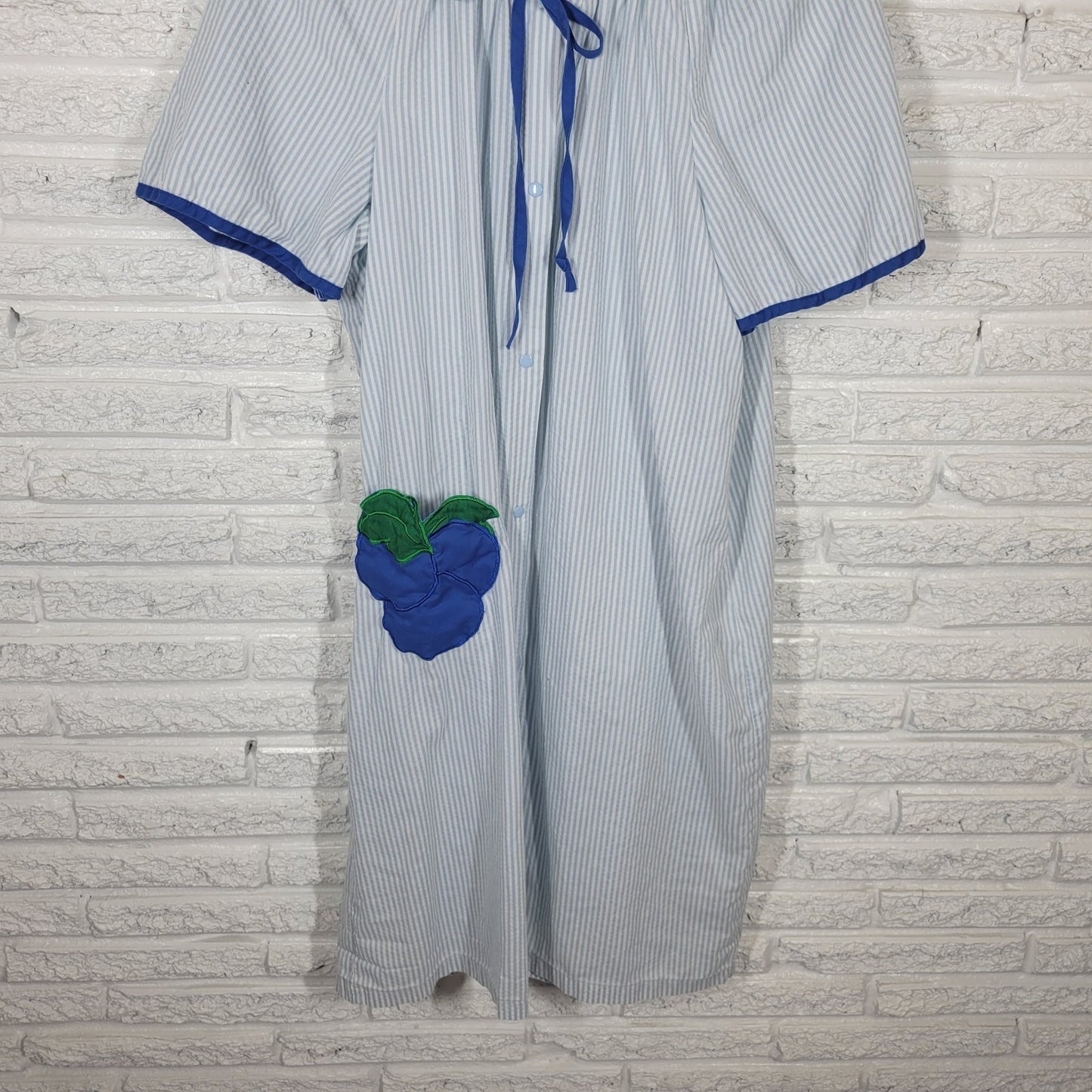 CW Classics Womens Dress 1X Plus House Loungewear Blue Stripe Lightweight Pocket